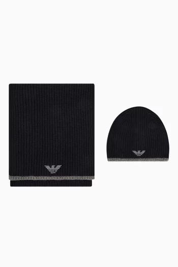 Eagle Logo Scarf & Hat Set in Rib Knit       