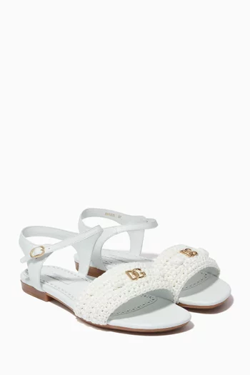 Woven Raffia Sandals in Leather 