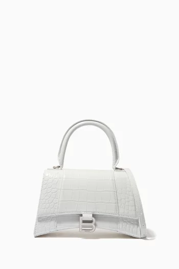 Hourglass Small Top Handle Bag in Shiny Croc-embossed Calfskin 