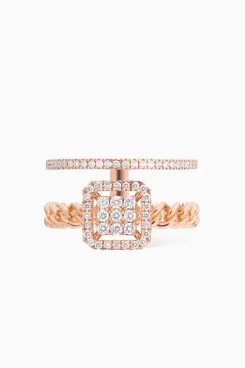 Quwa Square Diamond Double Ring in 18kt Rose Gold 