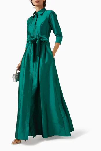 Belted Shirt Gown in Taffeta