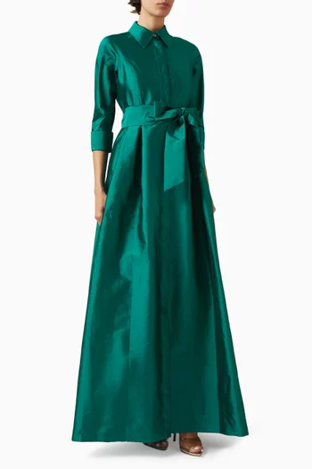 Belted Shirt Gown in Taffeta