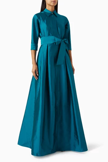 Belted Shirt Gown in Taffeta