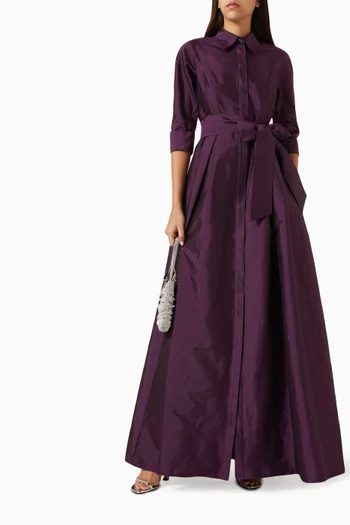 Belted Shirt Gown in Tafetta