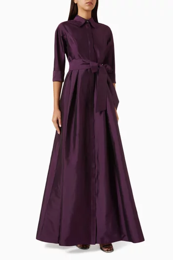 Belted Shirt Gown in Tafetta