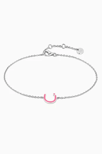 "N" Letter Bracelet with Enamel in 18kt White Gold  
