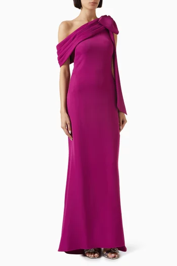 Cassia Bow-Shoulder Gown in Crepe