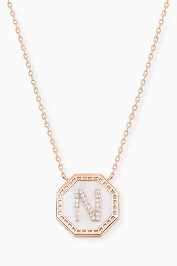 Harf Turath Letter 'N' Diamond Necklace in 18kt Rose Gold
