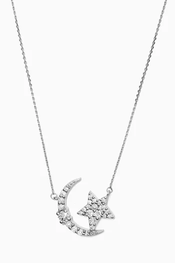 Moon & North Star Diamond Pendant Necklace in 14kt White Gold