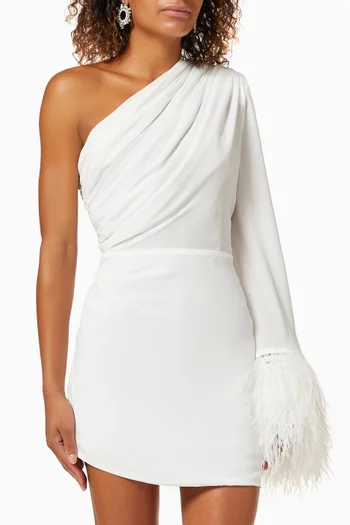 Fire Mini Dress in Silk with Ostrich Feathers 