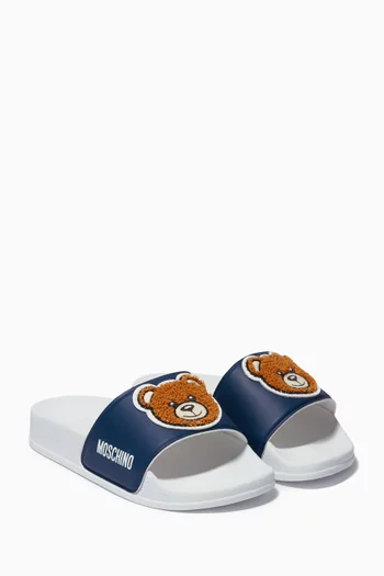 حذاء مطاطي مفتوح أزرق داكن مزين بدب تيدي