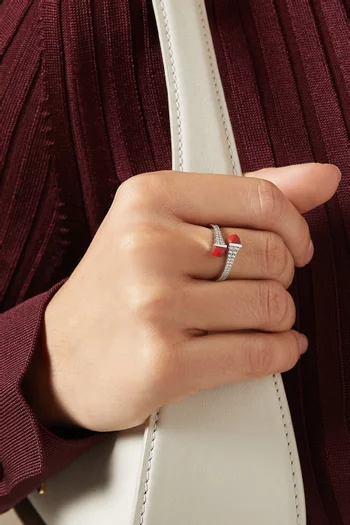 Cleo Diamond & Red Coral Midi Ring in 18kt White Gold        