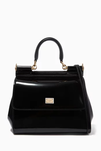 Small Sicily Top-handle Bag in Polished Leather