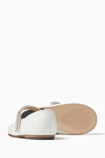 Crystal Strap Ballet Flats in Leather