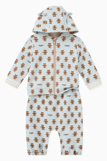 All-over Bear & Logo Print Sweatpants in Cotton 