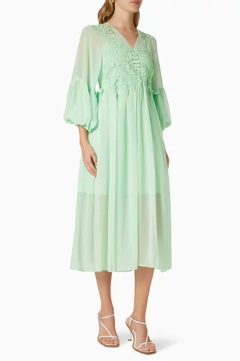 Macrame Lace Midi Dress in Chiffon