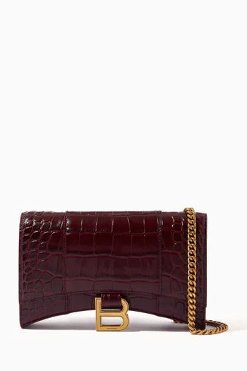 Hourglass Wallet on Chain in Crocodile Embossed Calfskin