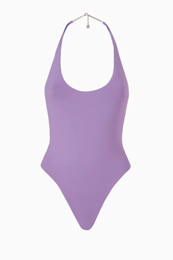 Halterneck Swimsuit in Stretch Nylon   
