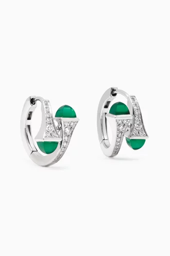 Cleo Small Diamond & Green Agate Hoop Earrings in 18kt White Gold