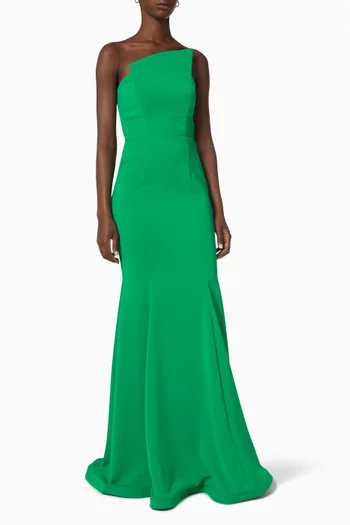 Asymmetric Gown in Pebbled Crepe 