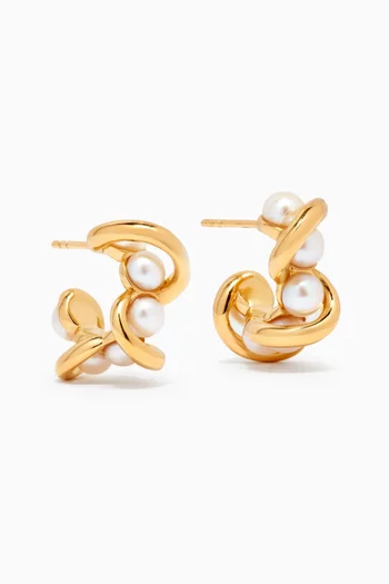 Mini Molten Twisted Pearl Hoops in 18kt Recycled Gold-plated Brass