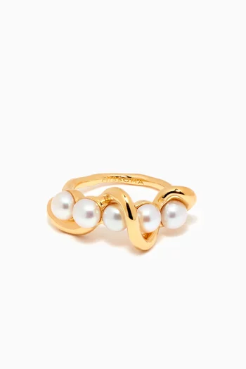 Molten Pearl Twisted Stacking Ring in 18kt Recycled Gold-plated Brass