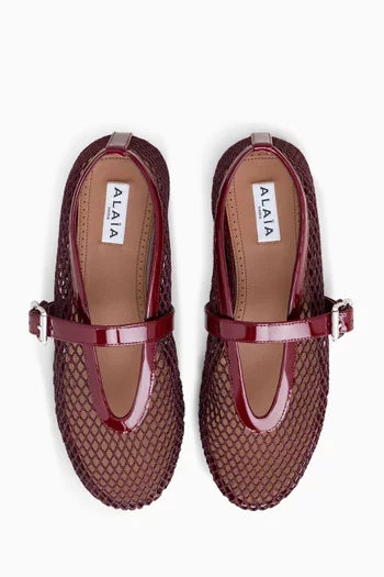 Fishnet Ballet Flats in Mesh & Patent Leather