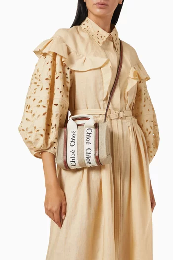 Woody Mini Tote Bag in Linen Canvas & Calfskin