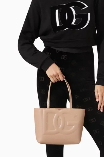 Small DG-embossed Logo Tote Bag in Calfskin