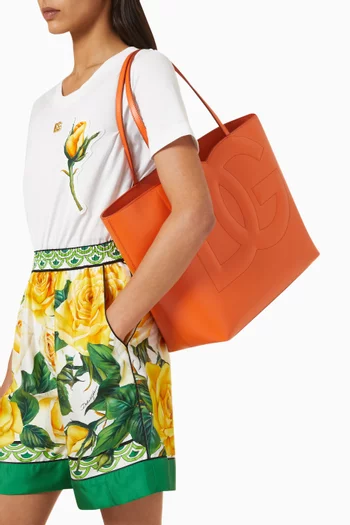 Medium DG-embossed Logo Tote Bag in Calfskin