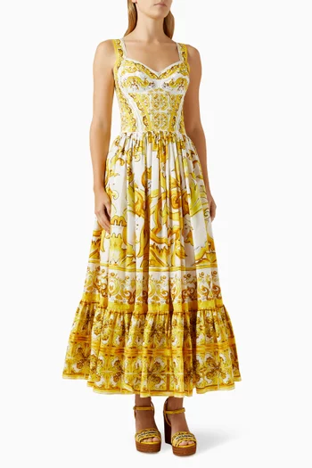 Majolica-print Bustier Maxi Dress in Cotton Poplin