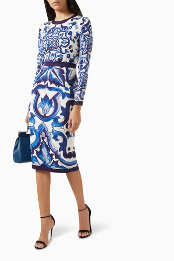 Majolica-print Midi Dress in Charmeuse