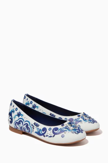 Majolica Print Ballet Flats in Leather