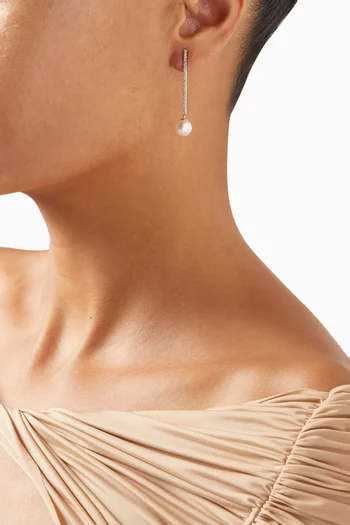 Diamond Bar & Pearl Drop Earrings in 14kt Yellow Gold 