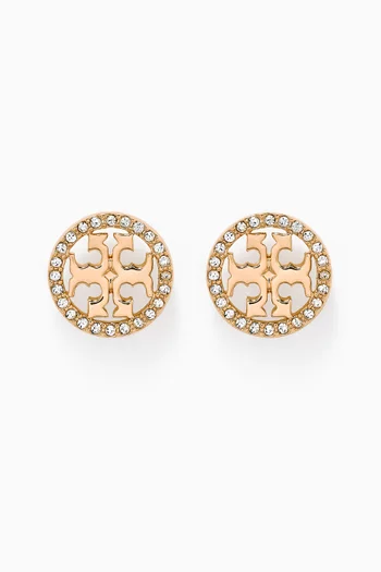 Miller Pavé Crystal Logo Stud Earrings in 18kt Gold-plated Brass