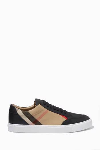 Salmond Check Top Sneakers in Grainy Leather 