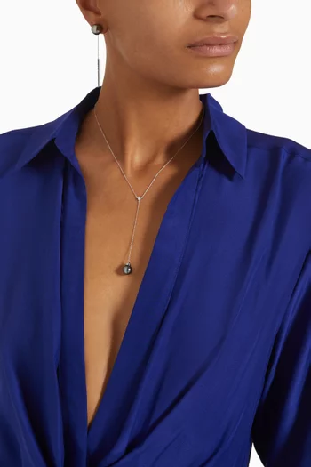 Zoja Diamond & Pearl Chain Earrings in 18k White Gold 