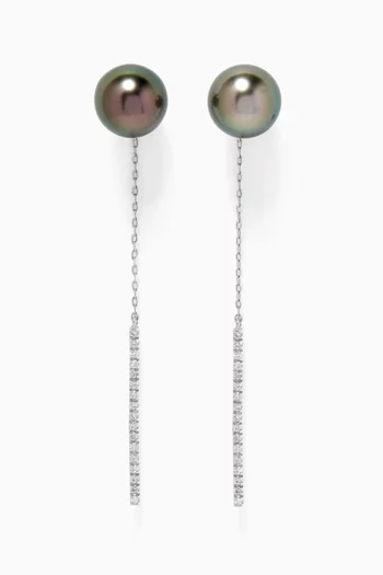 Zoja Diamond & Pearl Chain Earrings in 18k White Gold 