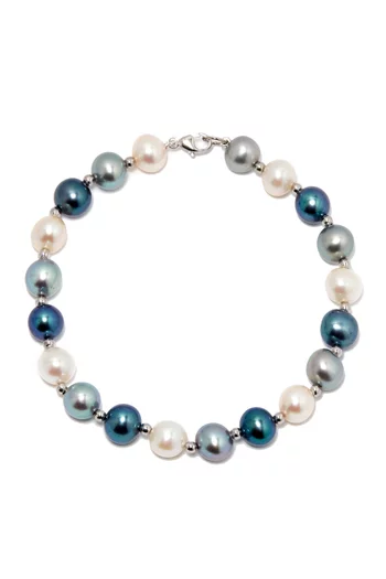 سوار كيكو مزين بلؤلؤ مياه عذبة ذهب أبيض عيار 18‏