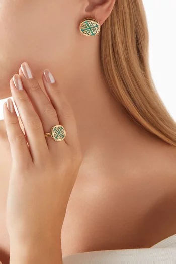 Lace Medallion Malachite & Diamond Stud Earrings in 18kt Yellow Gold