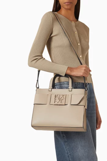 Logo Plaque Big Tote Bag in Faux Leather