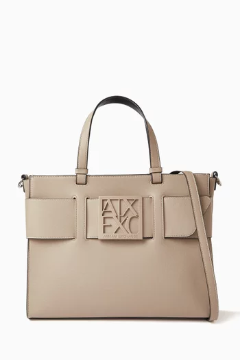 Logo Plaque Big Tote Bag in Faux Leather