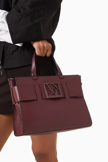 حقيبة يد كبيرة بحلية شعار الماركة جلد صناعي