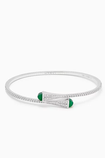 Cleo Diamond Slim Bracelet with Green Agate in 18kt White Gold