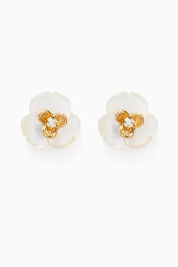 Floral Mother-of-Pearl Diamond Earrings in 18kt Yellow Gold