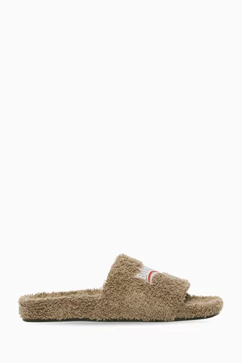 Political Campaign Furry Slide Sandals in Faux Shearling