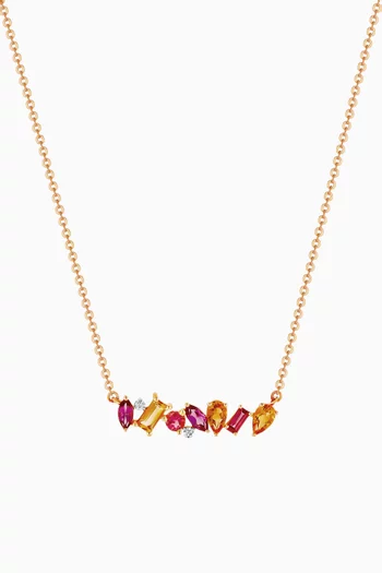 Fireworks Sparks Coloured Gemstones & Diamond Bar Necklace in 18kt Rose Gold