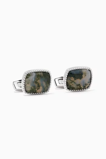 Cable Moss Agate Cufflinks in Sterling Silver