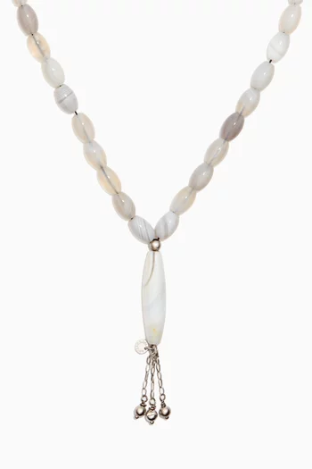 مسبحة بخرز عقيق رمادي فضة إسترلينية