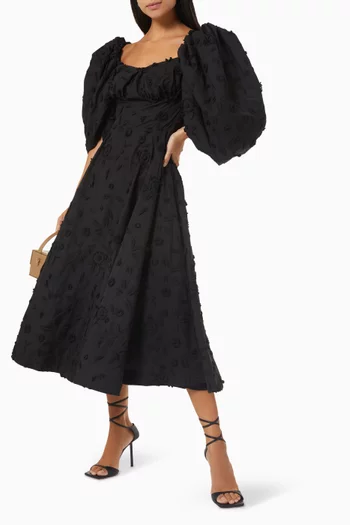 Floral Puffed Midi Dress in Cotton